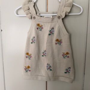 Cream Floral Knit Pinafore Dress for Kids